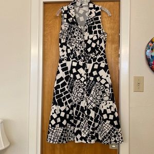Nygard Vintage-Style Dress black white abstract collared shirt dress pockets
